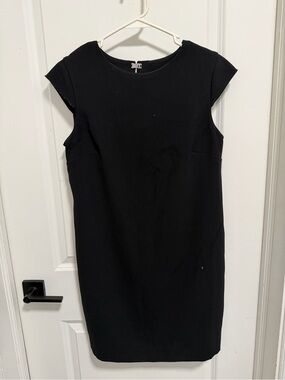 Black Cap-Sleeve Midi Sheath Dress